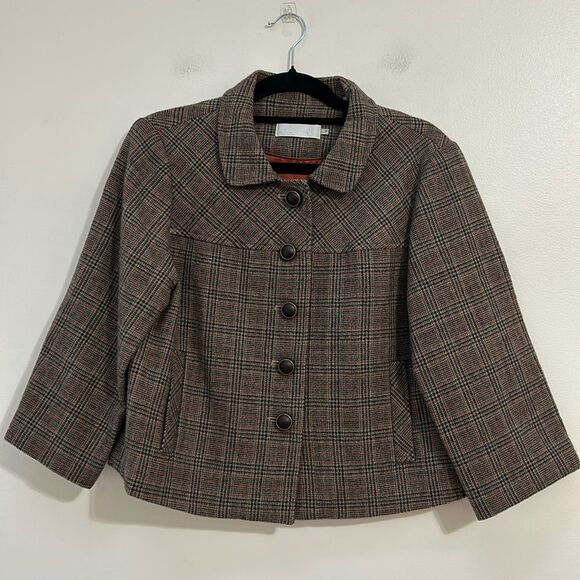 Badgley Mischka Tartan Plaid Cropped‎ Blazer Vintage Button Front Wool Size 10 - Picture 1 of 4